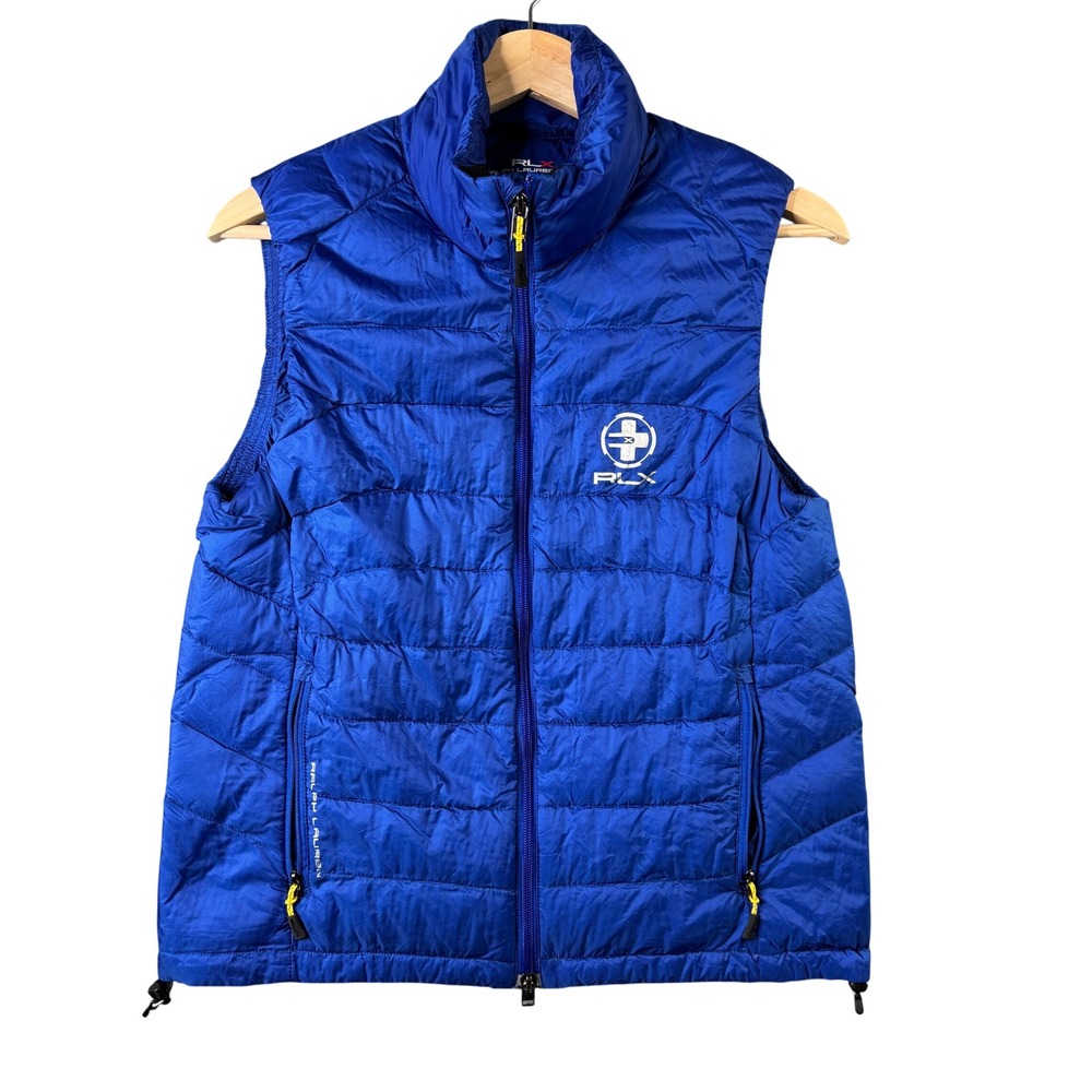 RLX Ralph Lauren Women Royal Blue Quilted Down Puffer Vest Small Full Zip‎